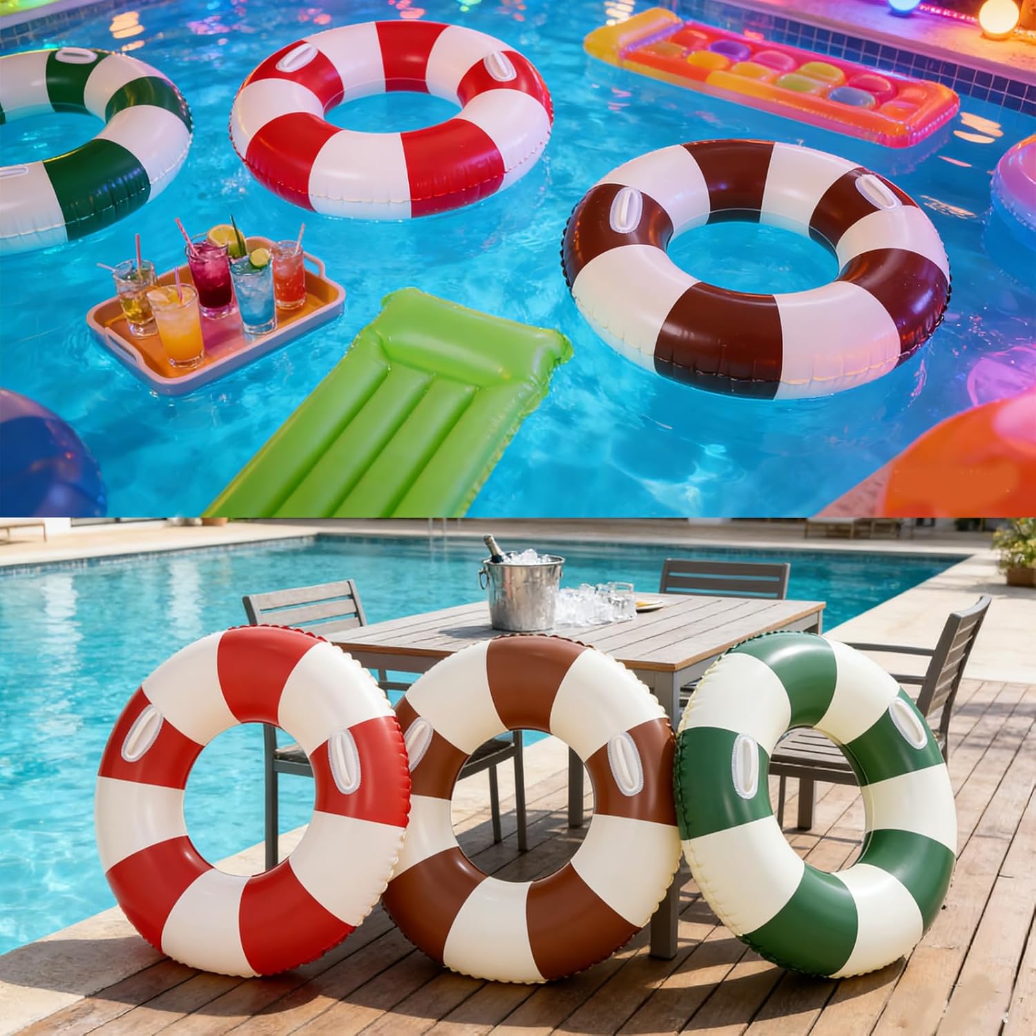 3 pcs Large Swim Ring with Handles for Adults,35 Inch Classic Striped Pool Inner Tubes,Inflatable Pool Floats,Pool Floaties Adult Size for Summer Pool Party Beach