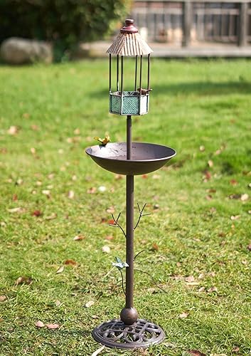 Miniatura 5 de MNRYLKB Baño de pájaros con pedestal de hierro fundido de 40 pulgadas de alto, baños de pájaros para exteriores, comedero de pájaros de metal,