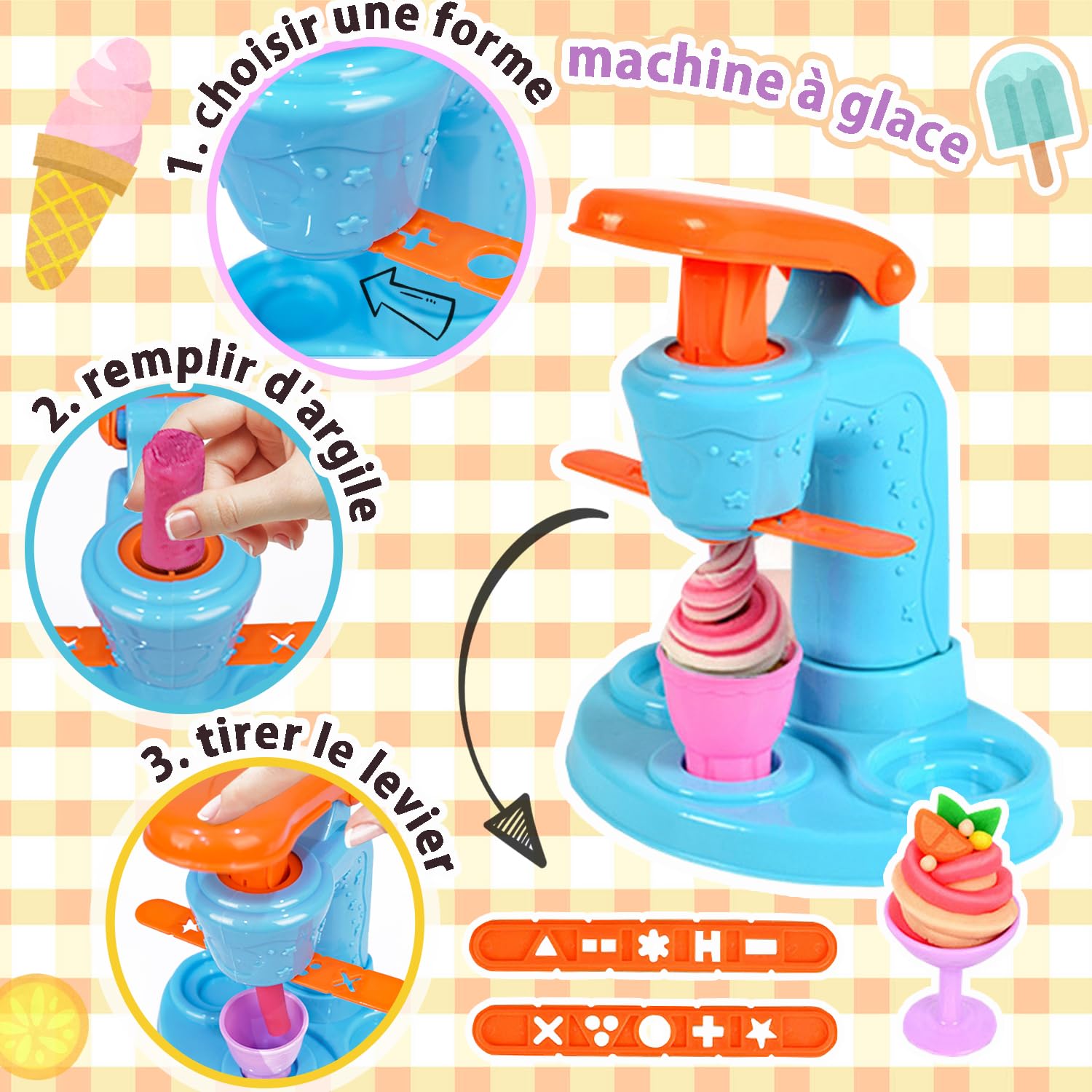 VBACALA Kit Pâte à Modeler Enfant, Accessoires Pâte à Modeler Kitchen Creations avec 12 Pots, Machine à Glace, Machine à Pâtes et Burger, Outils et Moules, Cadeau Enfants dès 3 Ans