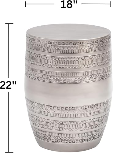 Miniatura 2 de Moderna mesa auxiliar redonda de aluminio martillado en relieve de metal, hierro estampado a mano, mesa auxiliar bohemia con forma de tambor, para