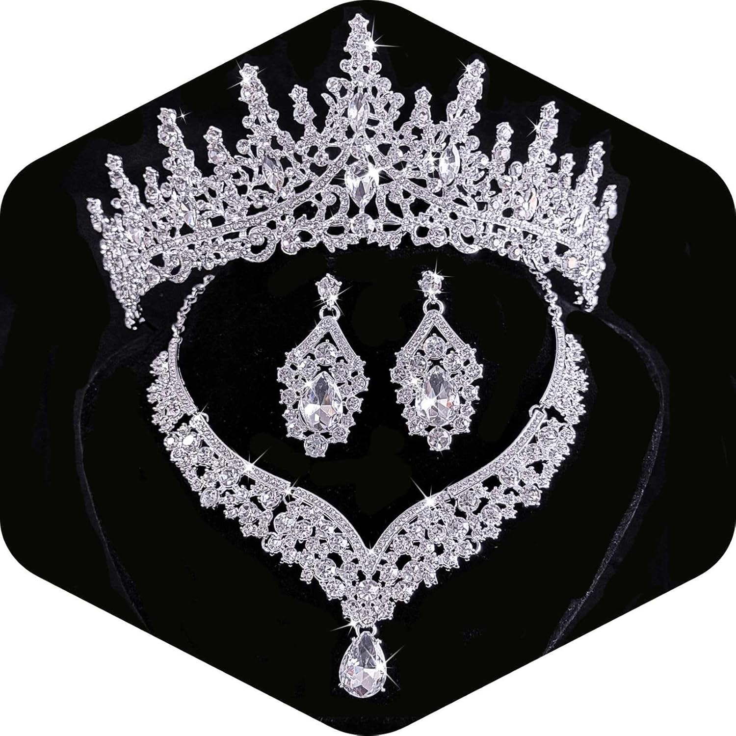 Tiaras Crowns for Women,Necklace Earrings Crystal Bridal Jewelry Set For Wedding Birthday Prom Party Cosplay.