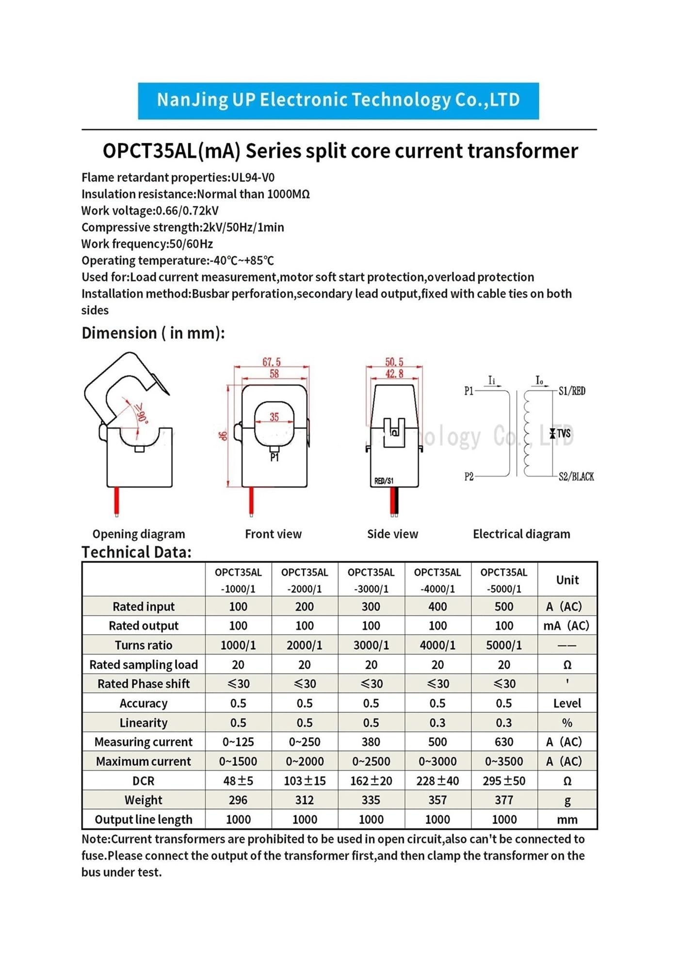 OPCT35AGL 4000/1 6000/1 400a 100ma 600a 600a 333mv