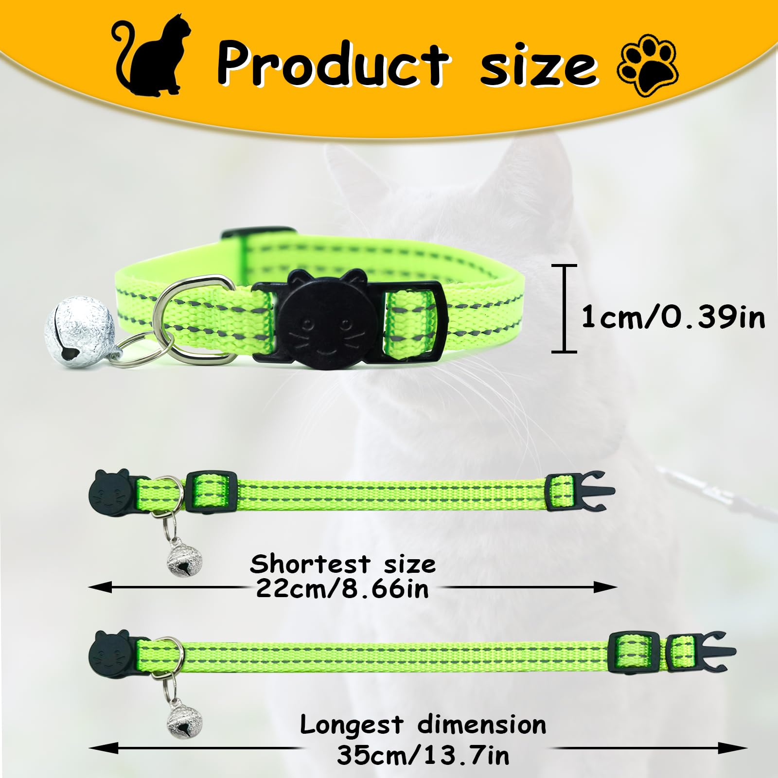 LuckyOpt 2Pcs Cat Collars with Bell, Reflective Cat Collar with Quick Release Breakaway Buckle - Image 4