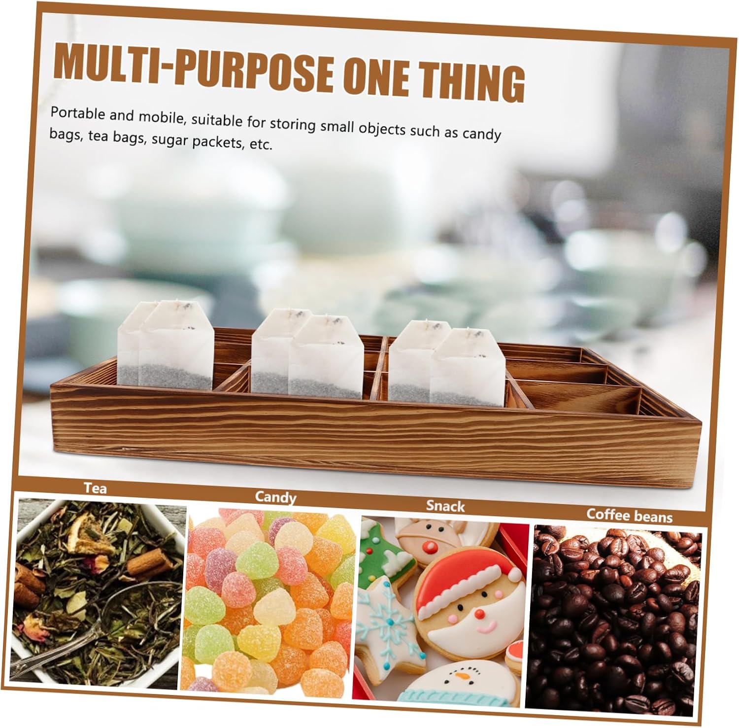 GLEAVI Wooden Tea Storage Box Compartment Tea Bag Holder for Countertop Spice Bag Container