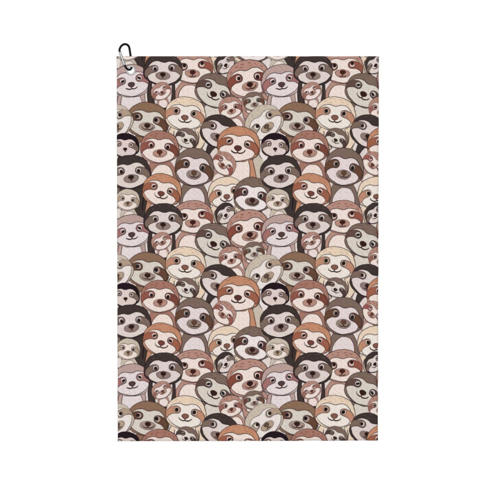 AOOEDM Brown Sloth Print Golf Towel with Carabiner Clip Absorbent Microfiber Golf Towel for Cleaning Golf Ball Club Putter Iron for Golf Bag Trolly Belt Loop 16" X 24"