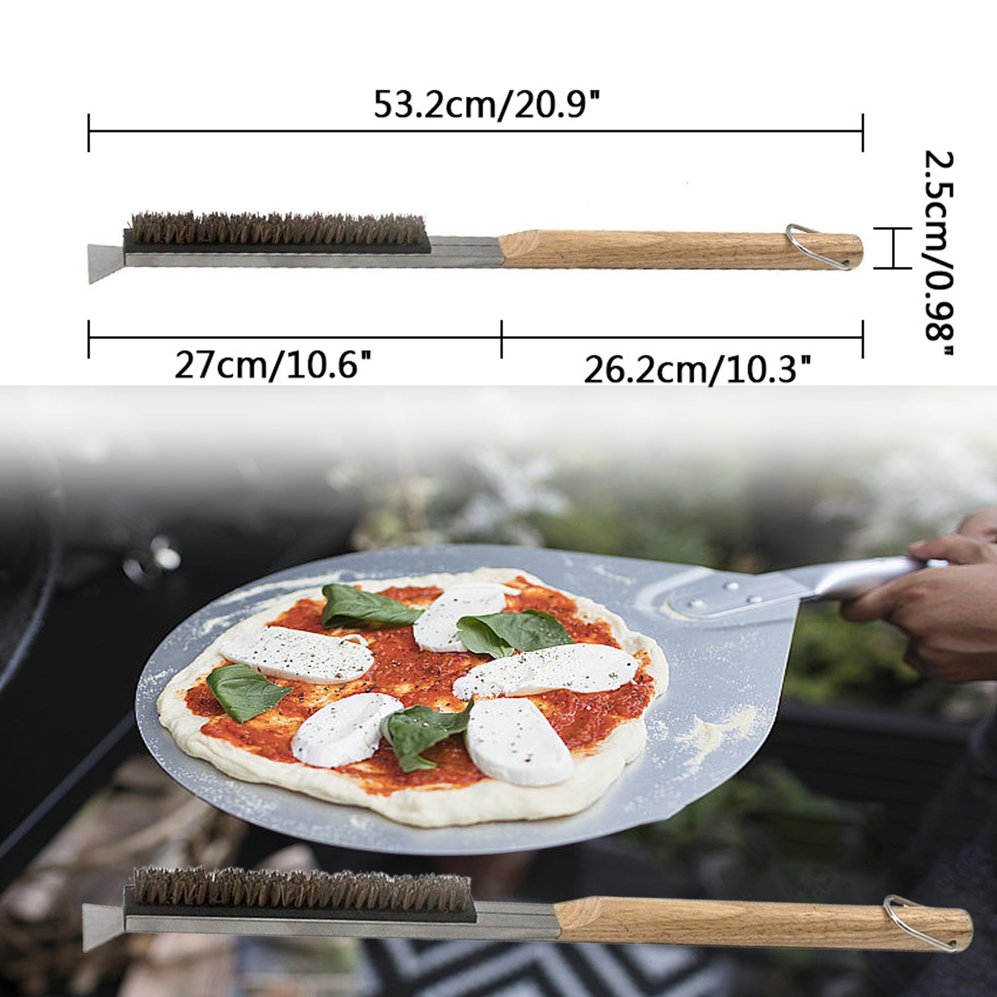 Brosse Four à Pizza 53cm Poils Acier Inoxydable Avec Racloir - Brosse Grill Avec Tête De Rechange Et Tournevis