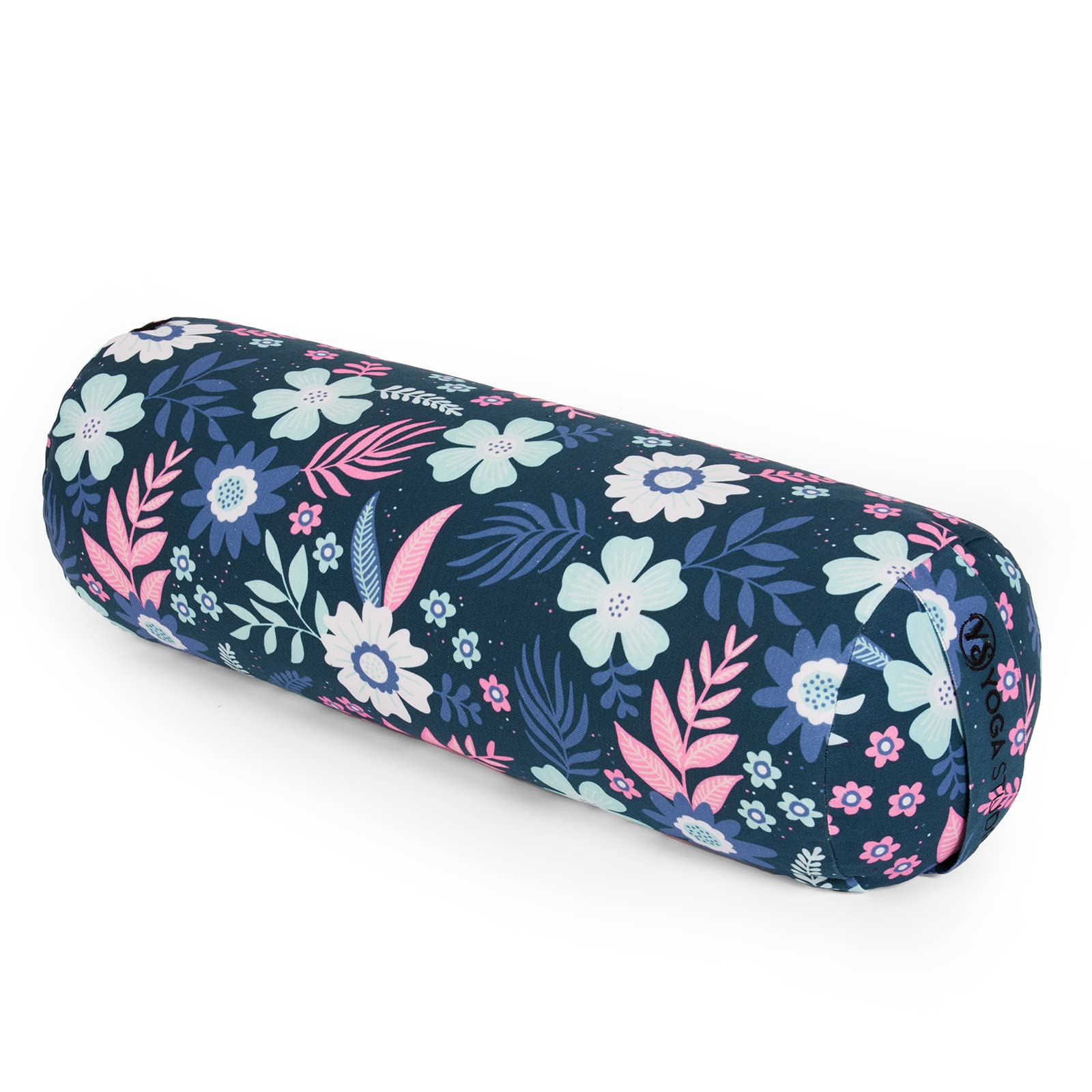 Yoga Studio Unisex's YS/Buckw/design/wałek/BF zaprojektowany wałek - 23 cm x 61 cm gryczana joga niebieskie kwiaty, lekka, organiczna bawełniana osłona, regularna