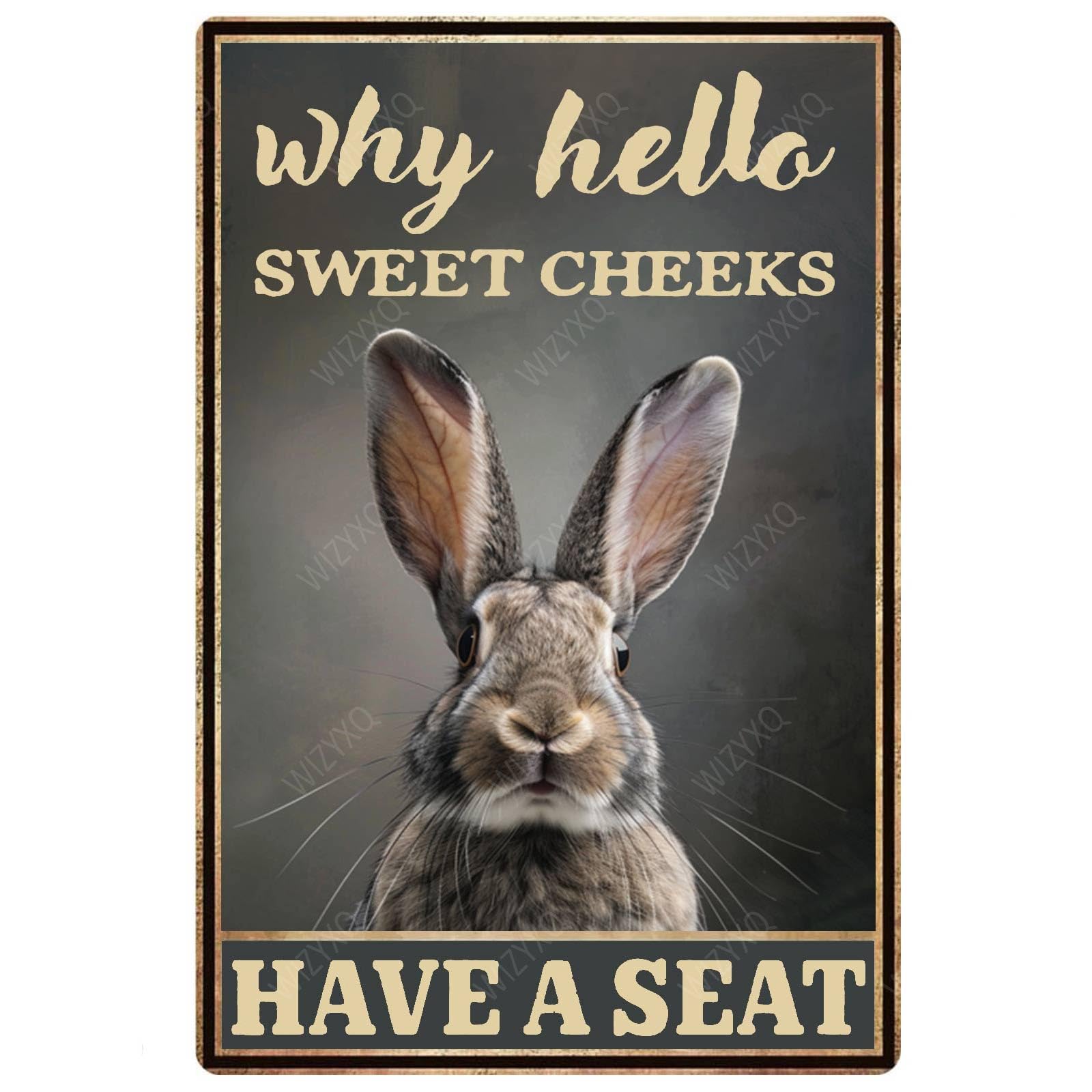Yepyayqvk Tin Sign 287 Why Hello Sweet Cheeks Have A Seat Rabbit Sign Vintage Aluminum Tin Signs For Home Office Kitchen Bar Cafe Garden Wall Decor 6X8 Inch