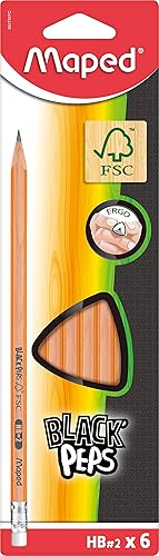 Maped Black'Peps - Lápices triangulares de grafito #2, paquete de 6 unidades (851731ZV)