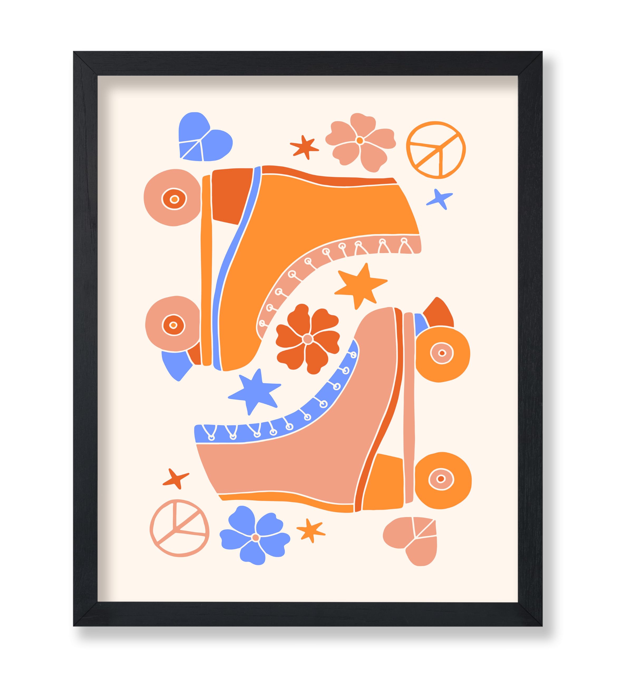 Poster Master Boho Poster - Retro Roller Skates Print - Floral Art - Hippie Art - Modern Art - Trendy Art - Gift for Men & Women - Decor for Office, Bedroom or Living Room - 8x10 UNFRAMED Wall Art