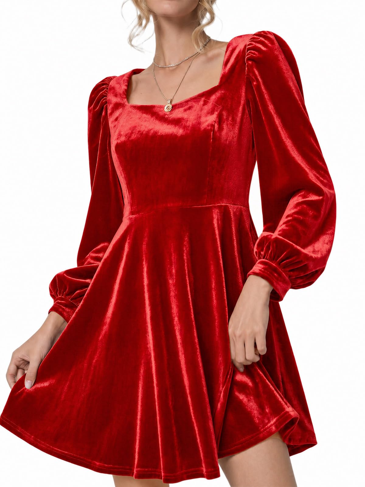 Saodimallsu Damen Langarm Samtkleid Knielang Rundhals Kleid | A-Linie Partykleid,Herbstkleid,Einfarbig Winterkleid,Cocktailkleid,Abendkleid,Elegant