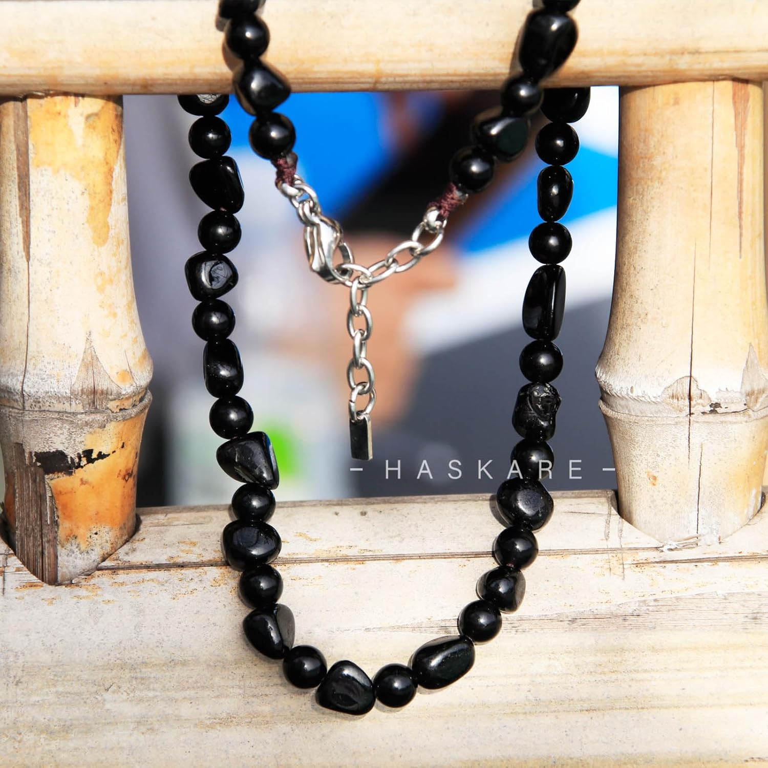 HASKARE Natural Stone Beaded Necklaces for Men Genuine Black Tourmaline Obsidian Protection Necklace, Unique Beads Necklace Healing Crystal Mens Choker Necklace Ideal Gift for Father's Day Christmas