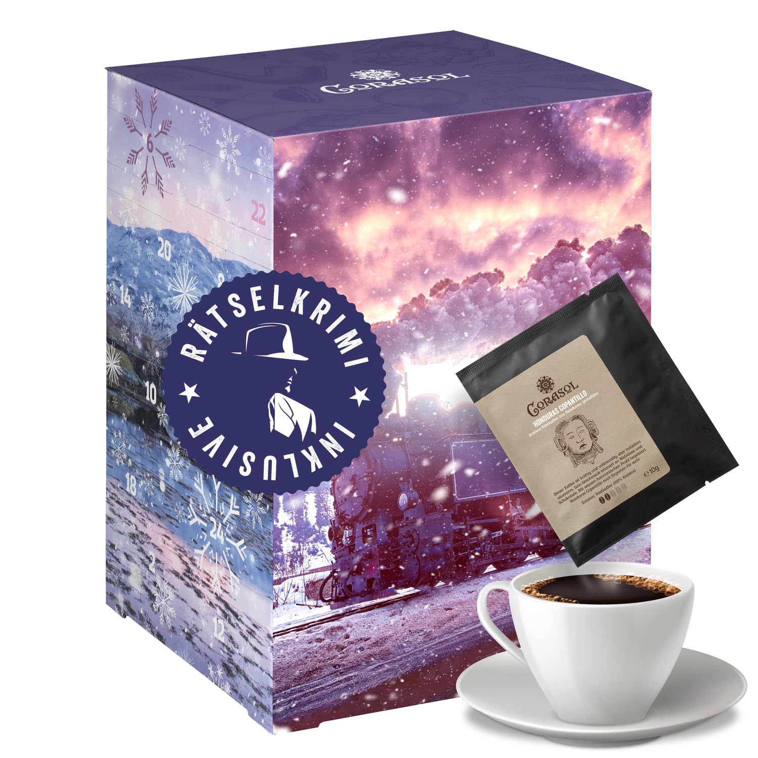 Corasol Premium Krimi & Kaffee Adventskalender 2025 für Rätsel-Fans: Mord in den Highlands (240 g)
