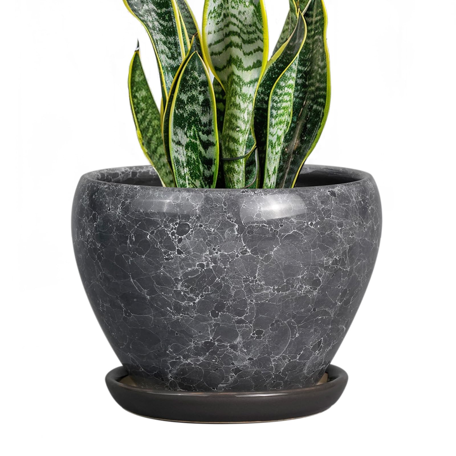 Ceramicfor 8 Inch Plant Pot - Ceramic Planter Pot with Drainage Hole and Saucer, Glaze Garden Pot Modern Flower Pot for Indoor Plants, Gray