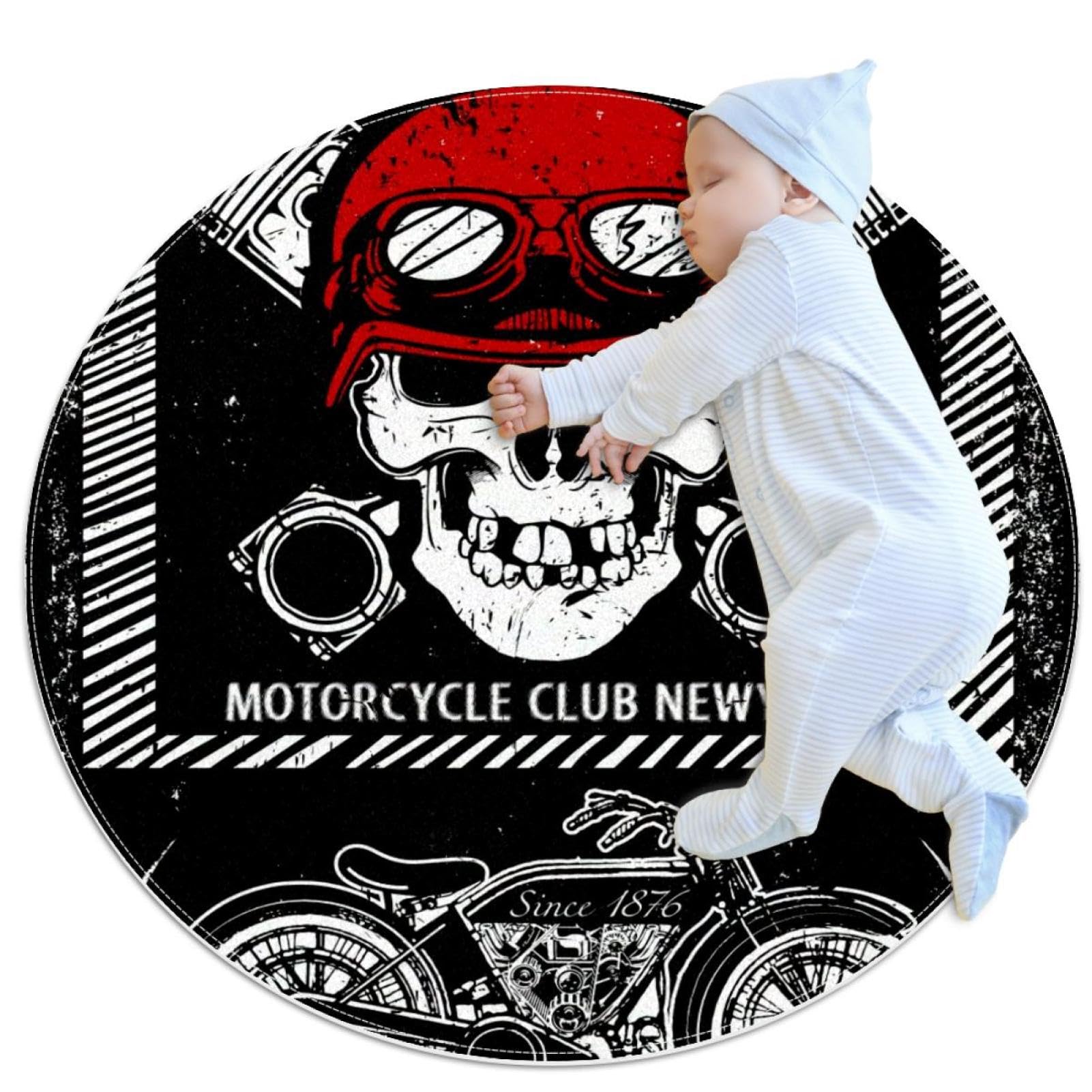 Tapis de sol peu encombrant rond crâne moto pour chambre adulte et enfant