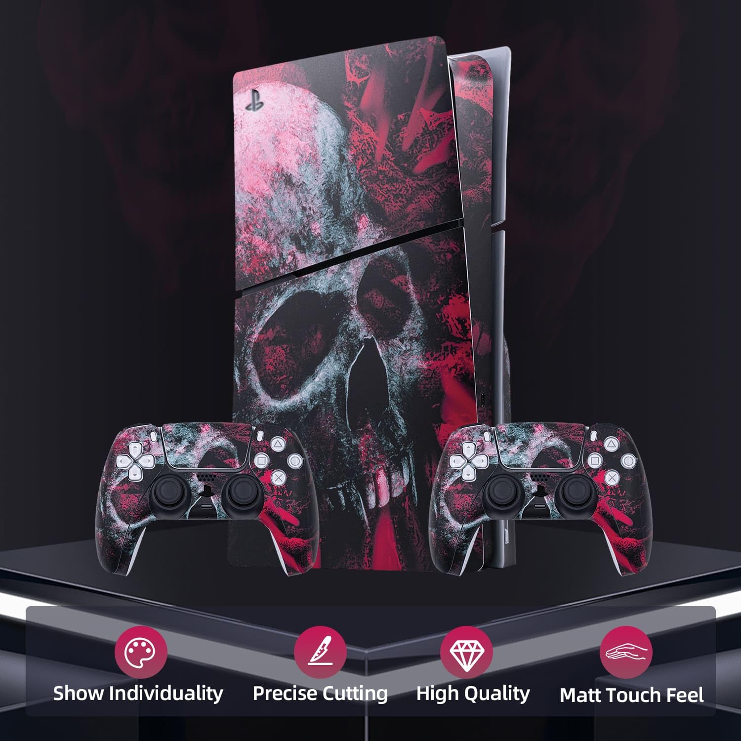 Mcbazel Calcomanías de la Serie Pattern Pegatinas de Vinilo Solo para PS5 Slim Disc Edition - Cráneo Rojo