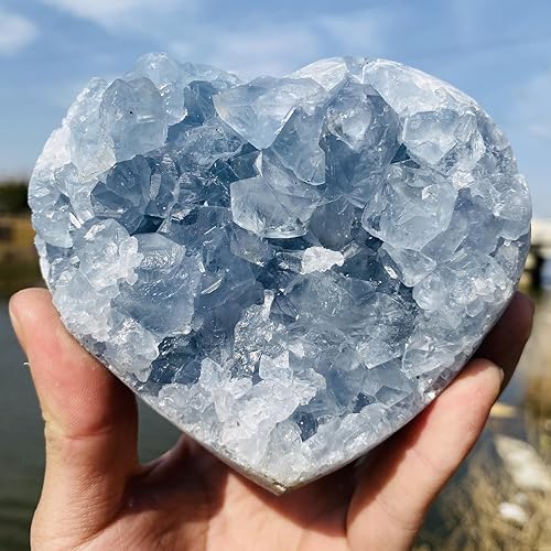 Vista 32 de Geoda de cristal celestita azul crudo natural curativo racimo grande de piedra celestina irregular para decoración del hogar, 1-1.5 libras Celestite