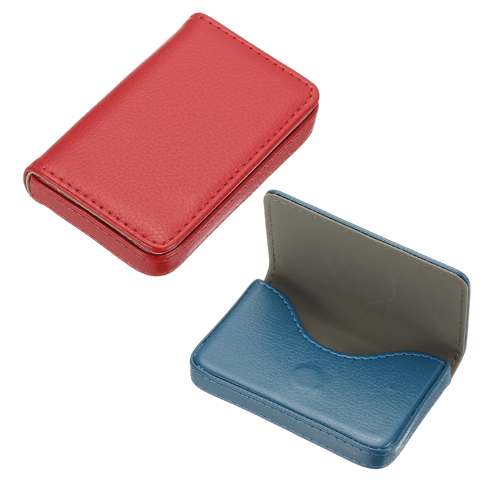 PATIKIL PU Leather Business Card Holder, 2Pcs Name Card Case with Magnetic Shut Wallet Pocket Carrier for ID Card Men Women, Red/Blue