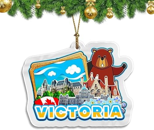 Miniatura 1 de Victoria - Adorno de Navidad de Canadá acrílico transparente de doble cara para decoración de árbol, colgante de recuerdo de viaje, colección