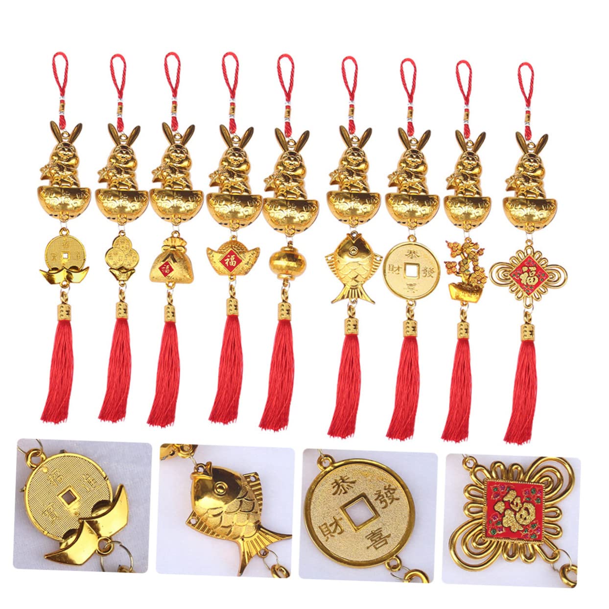 18 STK Häschen-anhänger Chinesische Neujahrsquaste Feng-Shui-Ornament Sternzeichen-Kaninchen-hängeornamente Chinesische Glücksquaste Bonsai Hängender Hase Bonsai-anhänger Polyester TOPBATHY