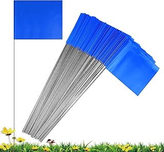 Marking Flags Marker Flags for Lawn , IKAYAS 4*5 Inch PVC Small Yard Flags Stake Flags on 15 inch Steel Wire, Lawn Flags, Yard Flags, Garden Flags (Blue 100Pcs)