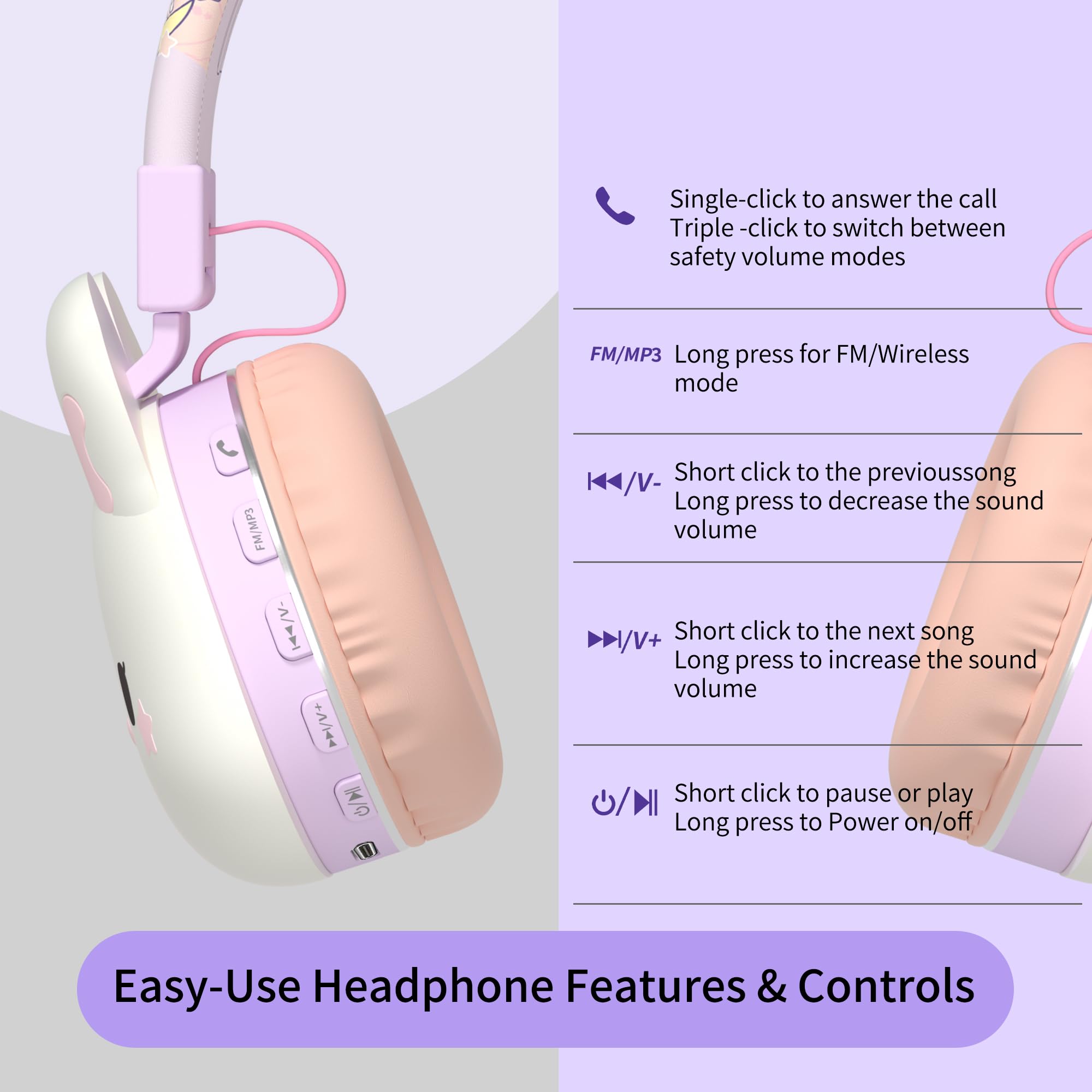 Kinder-Kopfhörer, 85 dB, sicher für 3–16 Personen, niedliches Tier-Design, faltbares und weiches Over-Ear-Headset mit Mikrofon, Bluetooth 5.4, 20 Stunden Spielzeit, kabellos/kabelgebunden/FM