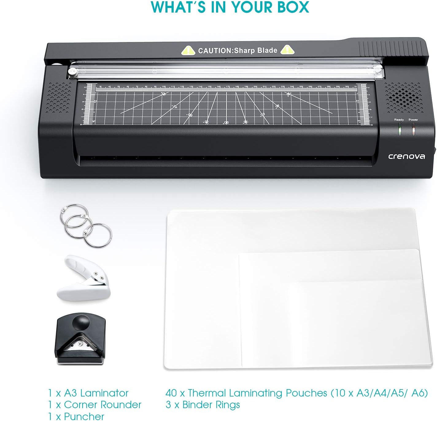 Crenova 13 inches Laminator A3 with Paper Cutter, 40pcs Laminating Sheets : Office Products