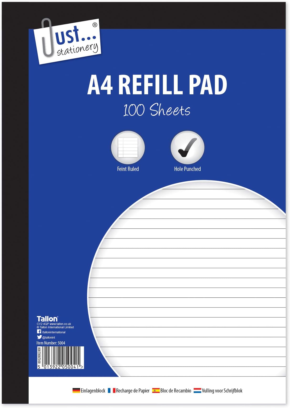 Just stationery 100 Sheet A4 Refill Pad, White