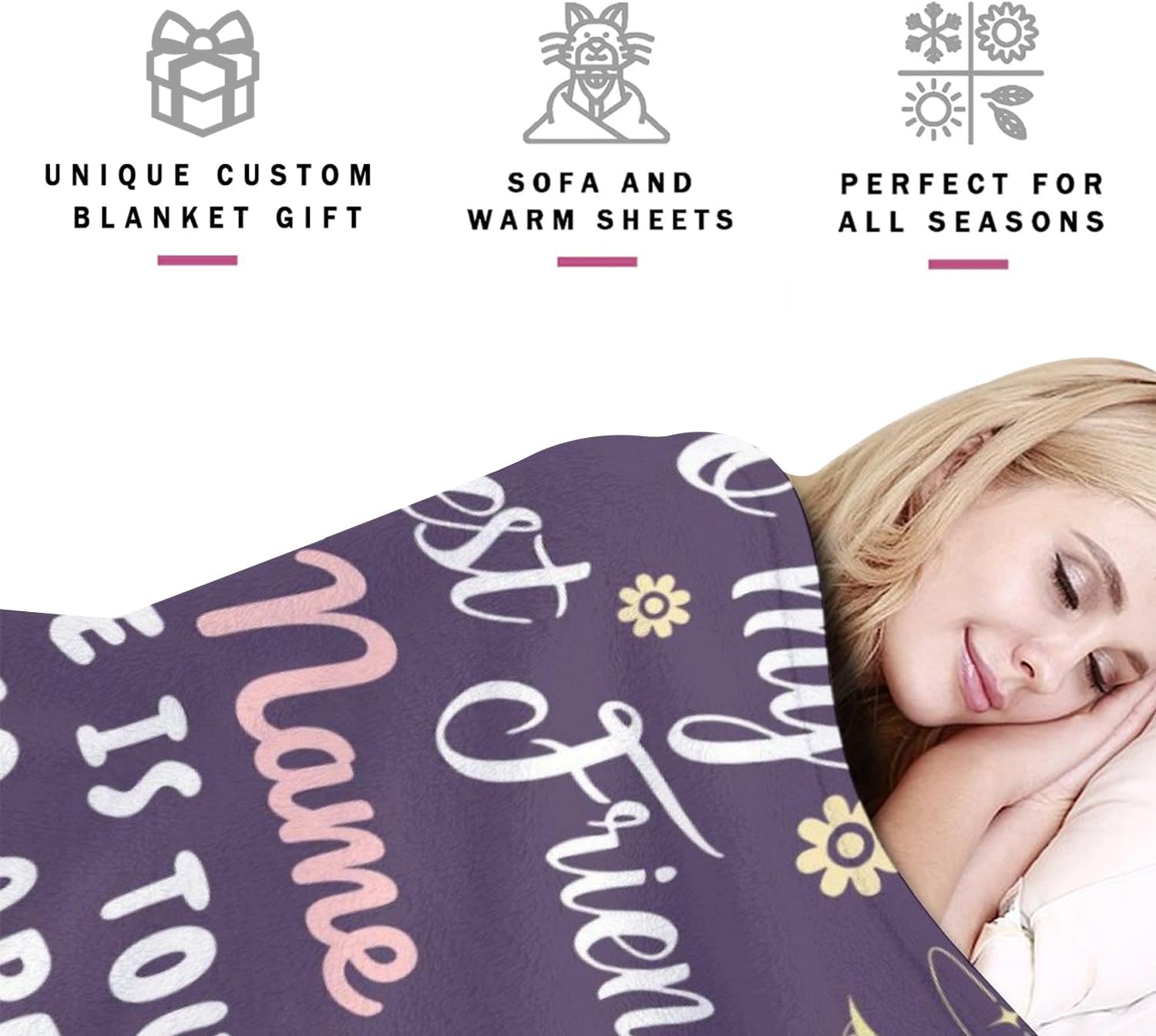 Custom Best Friend Blanket, Personalized Friendship Blanket Gifts for Women, Customizable Name Blankets for Women Bestie, Birthday Christmas Friendsgiving Gifts for Friend - Image 2
