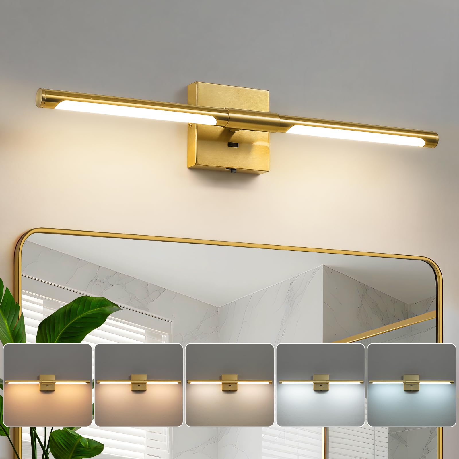 Photo 1 of Epinl Modern Gold Bathroom Vanity Light, 24 inch 5CCT Dimmable Bathroom Lighting Fixture Over Mirror, 360° Rotatable Brush Gold LED Vanity Light Fixtures for Bathroom