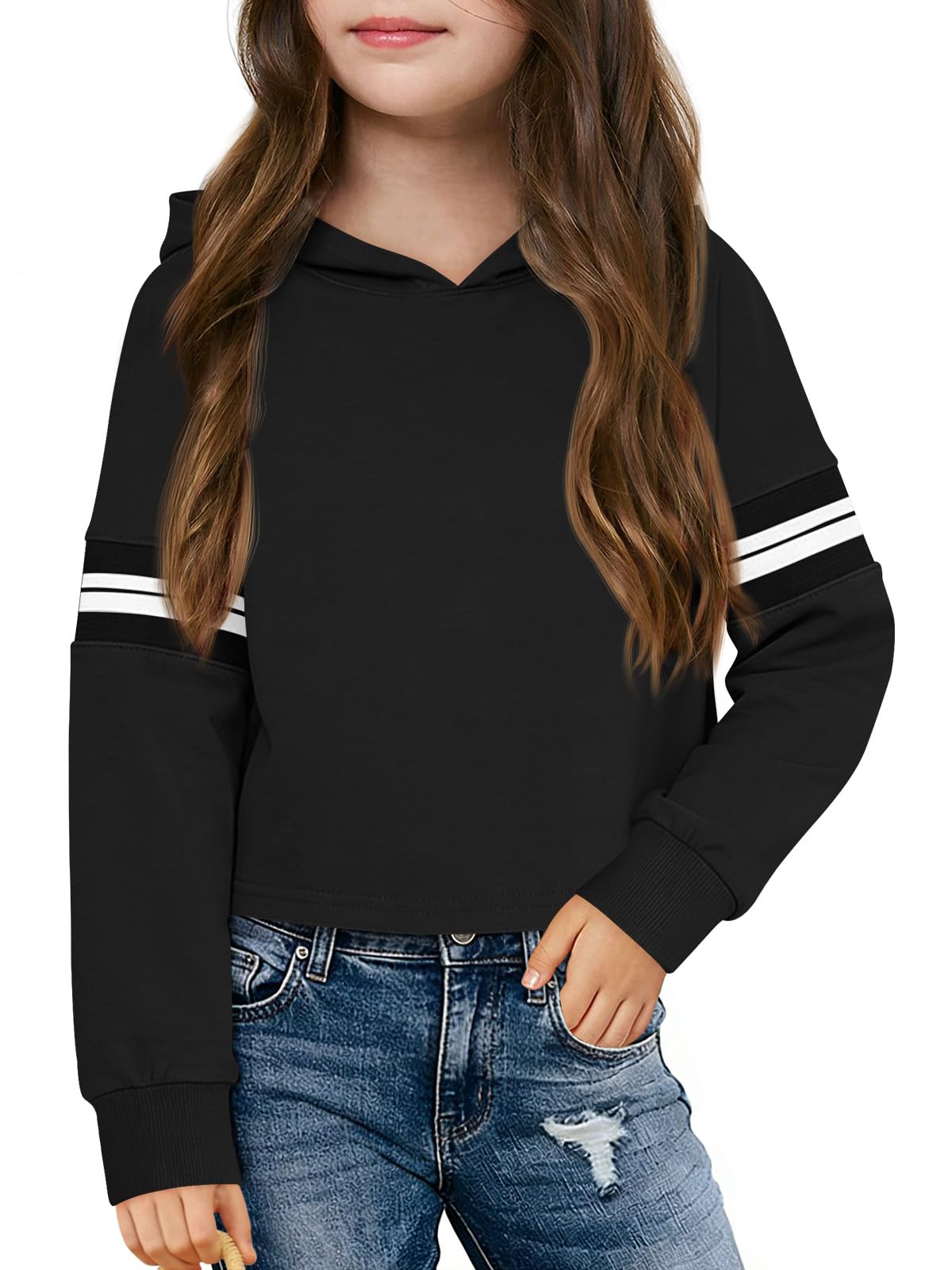 Sweat à capuche rayé filles Haloumoning manches longues de 5 à 14 ans