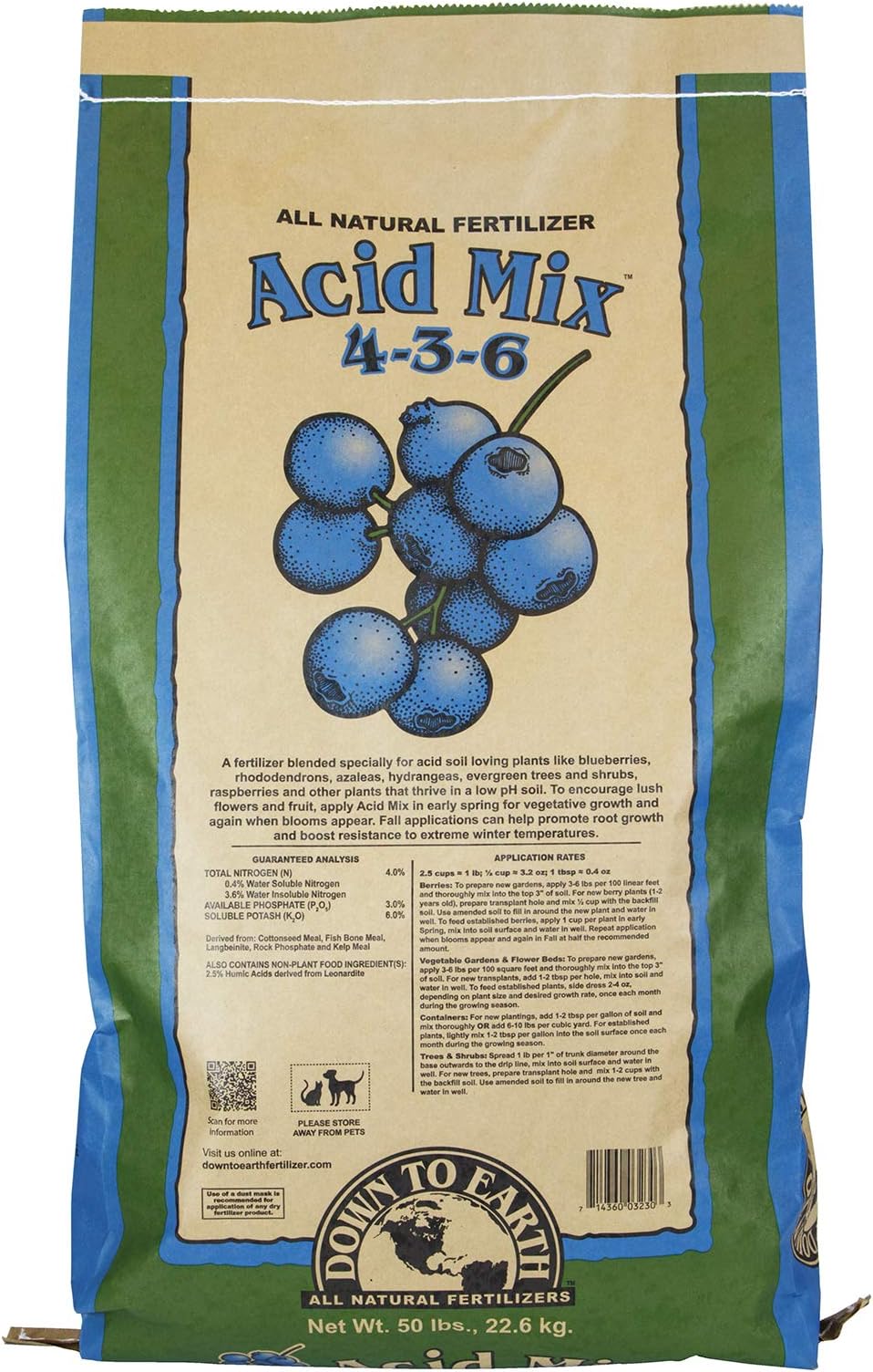 Acid Mix 4-3-6, 50 lb Bag Plant Food for Blueberries Raspberries