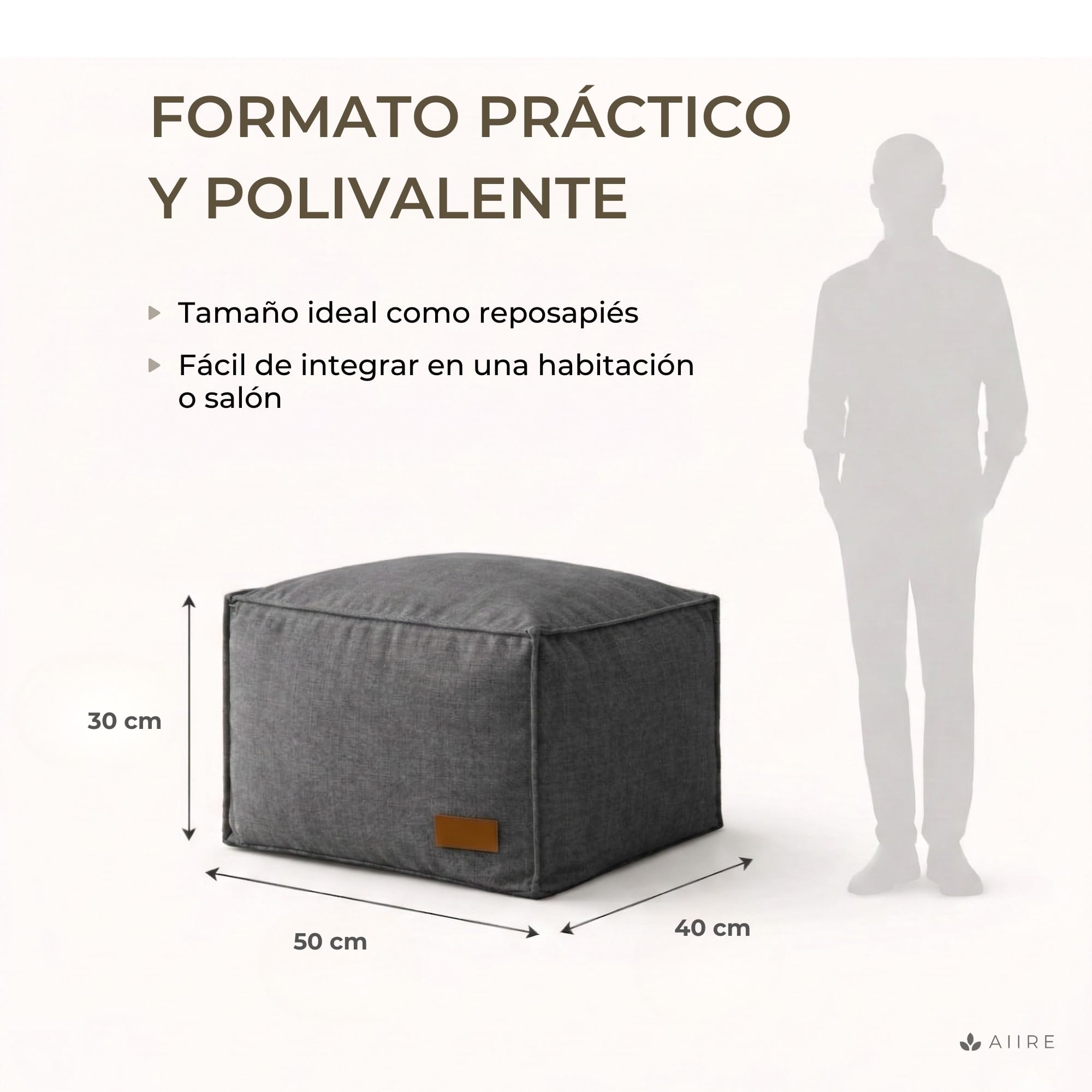 Aiire Reposapies Puff Salon Moderno - Puf Reposa Pies o Taburete para Sofa - Cojin de Suelo XXL para Decoracion Habitación Juvenil o Infantil - Bean Bag Gamer [50x40x30 cm]