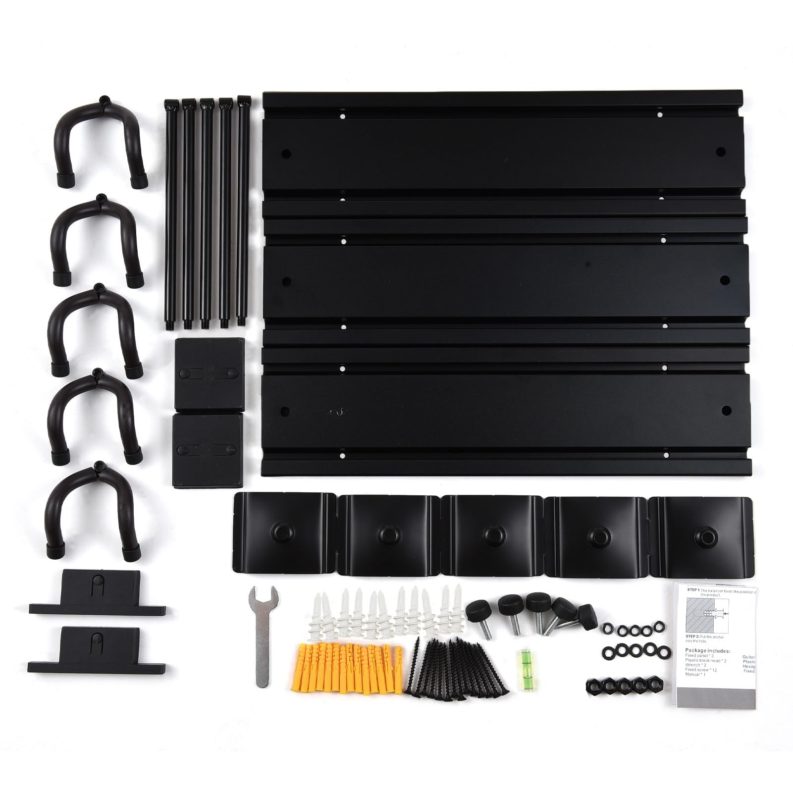 Soporte de Pared para Guitarra, Soporte para Guitarra de Aleación de Aluminio con 5 Ganchos Ajustables, Colgador de Pared de 50 Pulgadas para bajo Acústico Eléctrico, Ukelele, Violín, (BLACK)