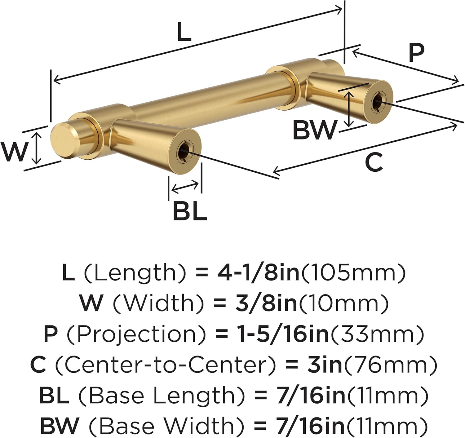 Champagne Bronze Modern Bar Cabinet Pull with Mounting Hardware