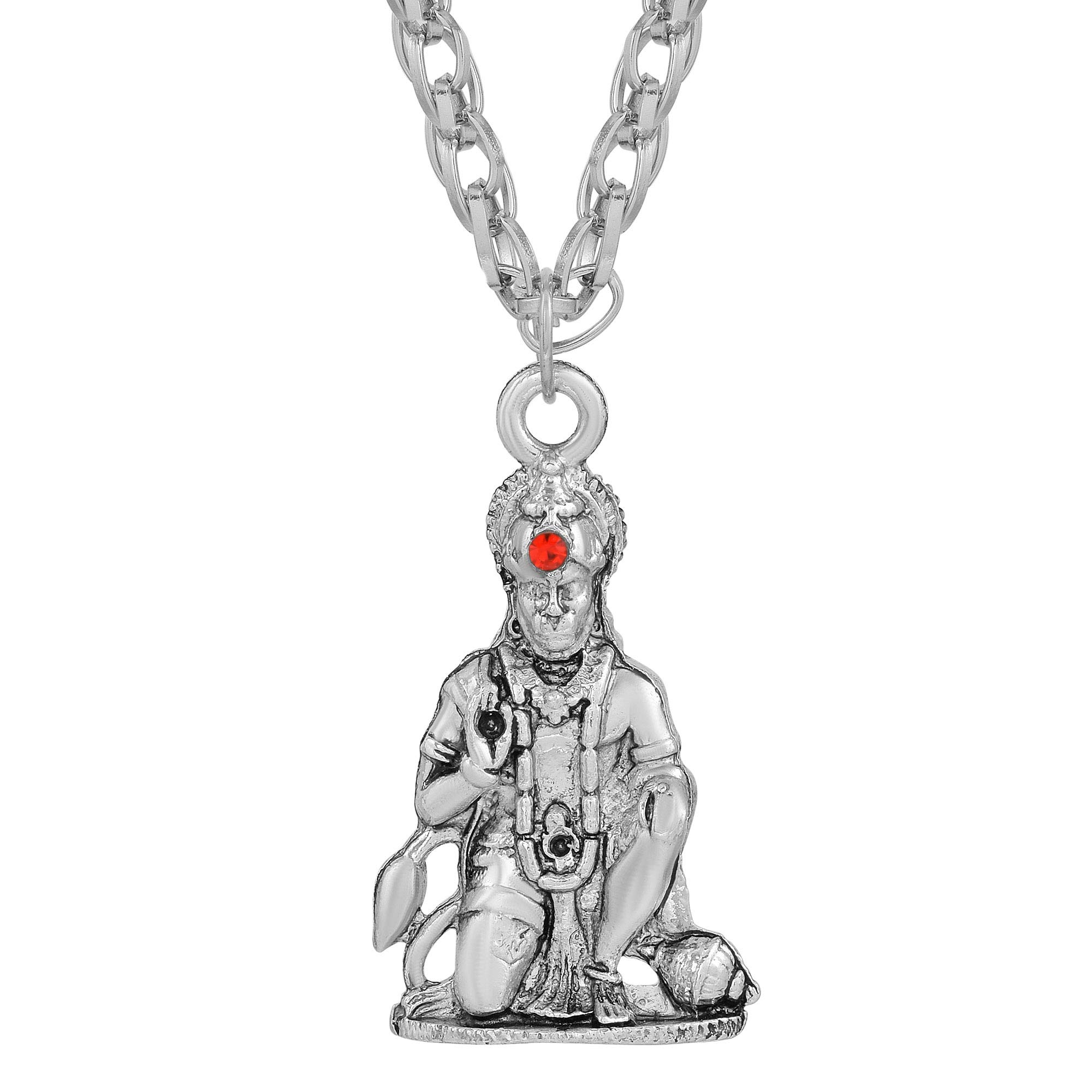 Silver Plated Brass Top Red Stone, Maha Bali hanuman, Bajrang Bali, Temple Jewellery Pendant For Men and women-image-5