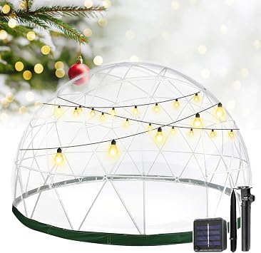 3.6m Garden Bubble Tent, Transparent Clear Bubble Dome Tent, Greenhouse Igloo,5-7 Person | 32m Solar String Lights-8 Lighting Modes | 360  Panoramic View | 2 Fixing Methods