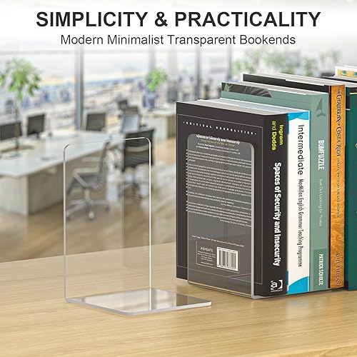 Miniatura 3 de Sujetalibros, extremos de libros de acrílico, sujetalibros para estantes, soportes transparentes para libros, tapón antideslizante para libros en