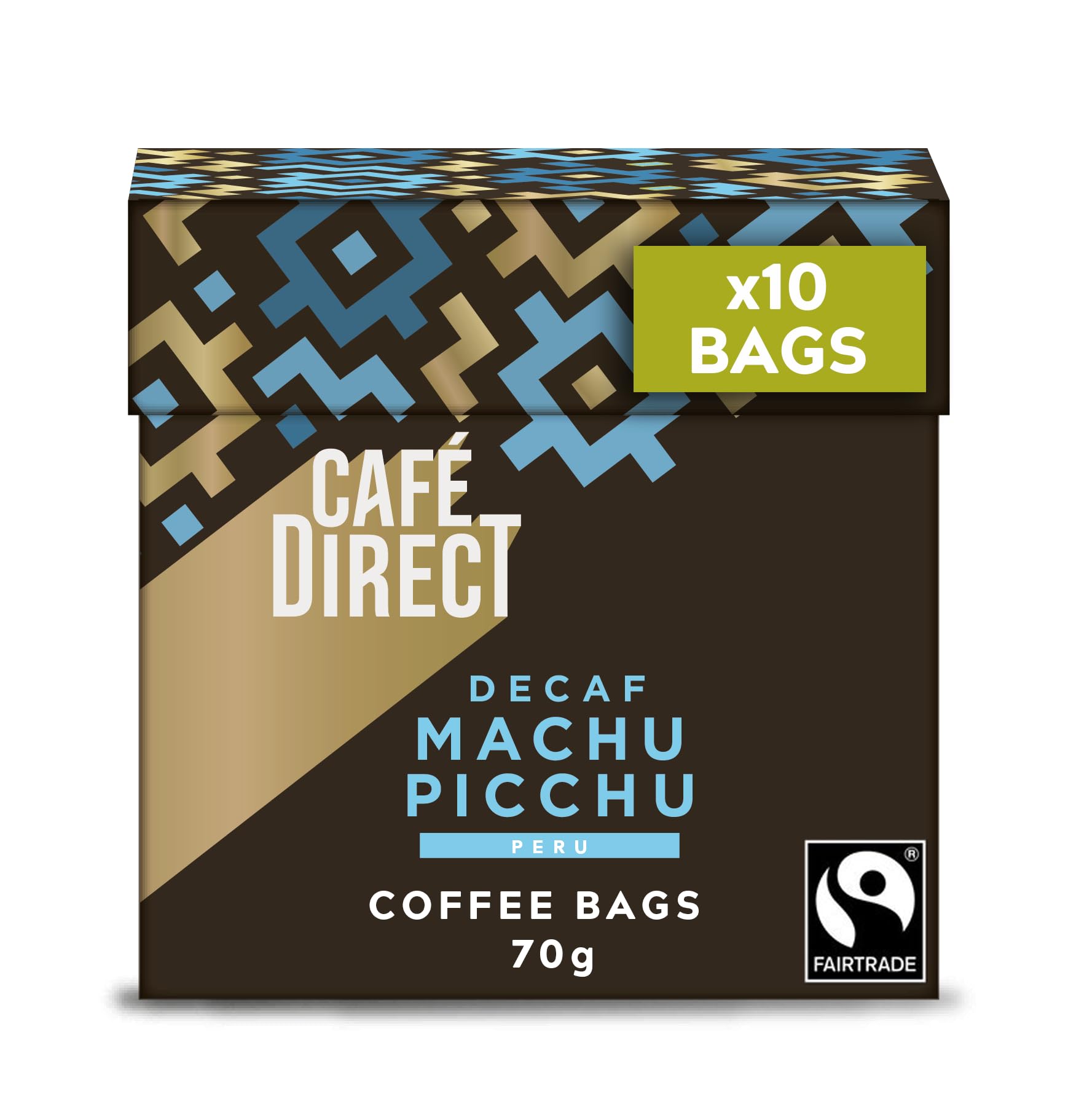 Cafédirect Coffee Bags Machu Picchu Decaff Fairtrade Arabica Coffee 10 x 7gFairtrade InternationalFairtrade InternationalFairtrade InternationalFairtrade International