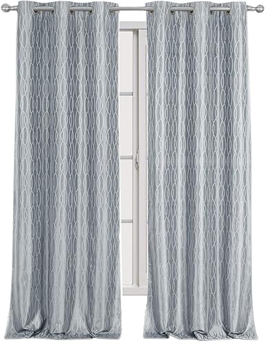 sheetsnthings Voyage - Juego de 2 cortinas opacas con aislamiento térmico jacquard, 76 pulgadas de ancho x 84 pulgadas de largo, color plateado