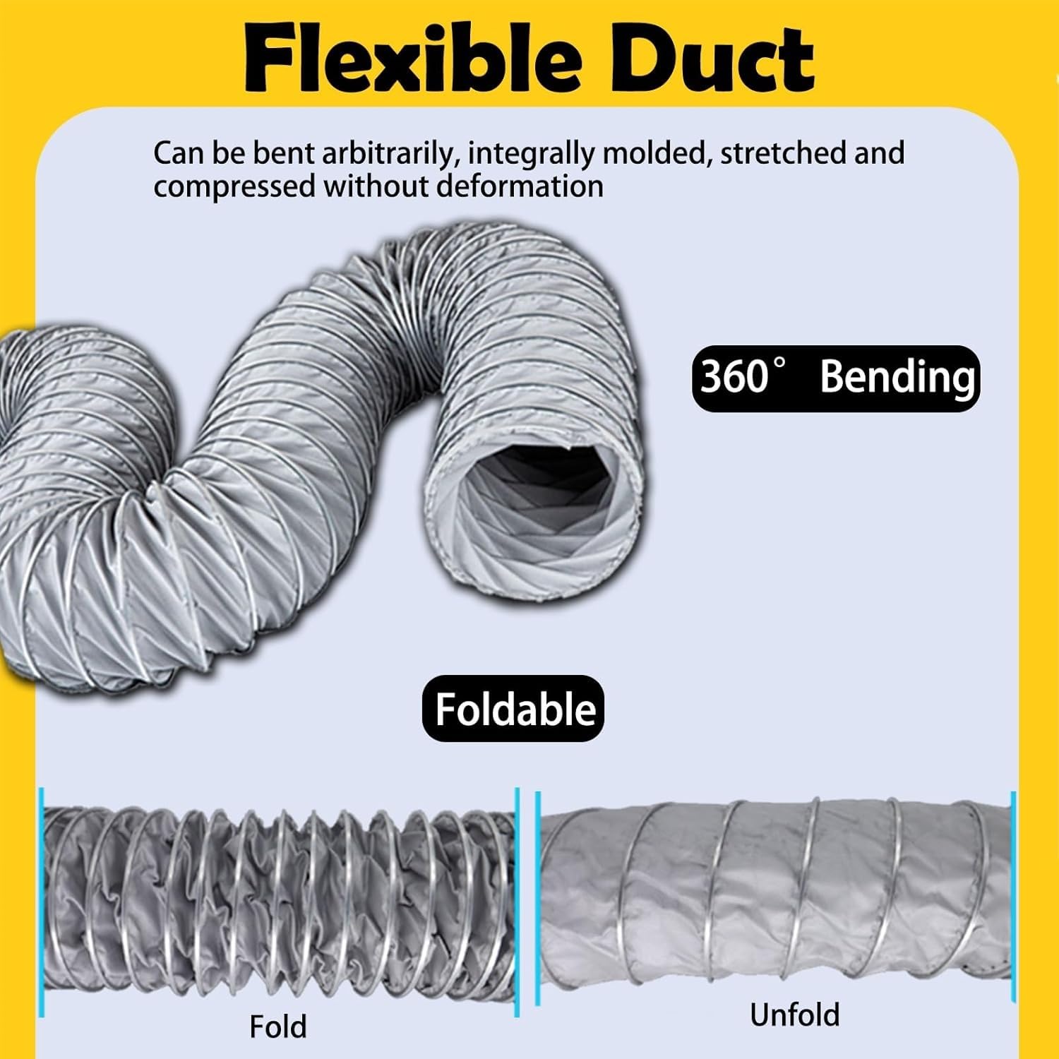 Conducto Flexible con 2 Abrazaderas de Acero Inoxidable, 10 Metros (33 pies) de Largo, Adecuado para tuberías de Escape de secadoras en HVAC, sopladores, compresores y Sistemas de ventilació
