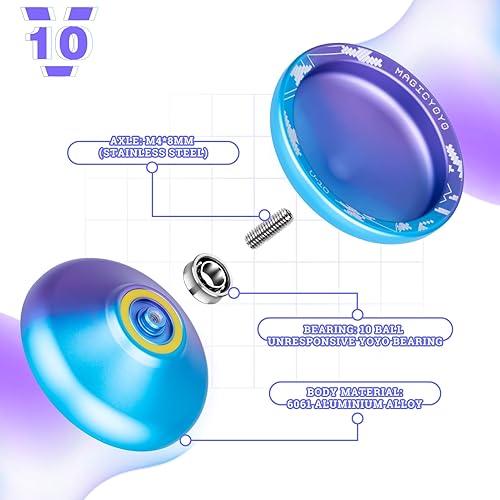 Miniatura 3 de Yoyo V10 Yoyo profesional sin respuesta para niños y avanzados, bola Yoyo de aluminio profesional con tiempo de giro largo + 12 cuerdas adicionales