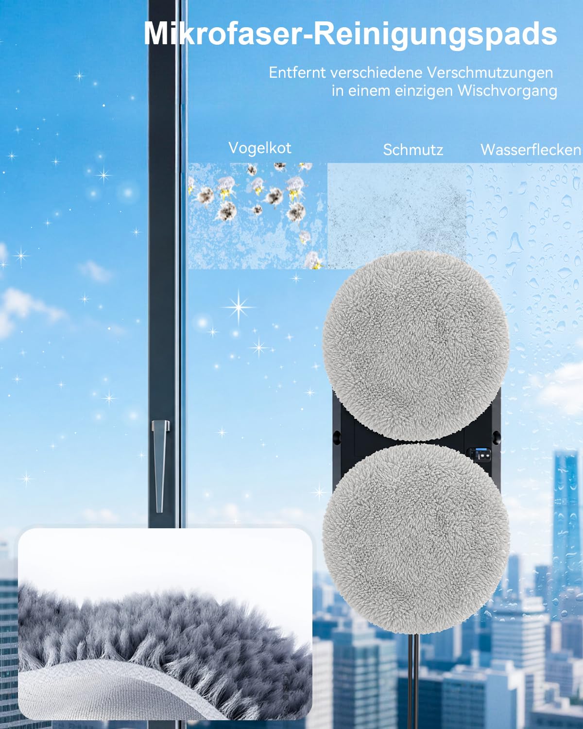 Robofun Fensterputzroboter,Fensterputzer Elektrisch, Fensterroboter | 6000Pa Saugkraft, Bürstenloser Motor, Doppelhelix-Reinigung, Randenerkennung, Sauber und spurlos,Fensterreiniger Roboter