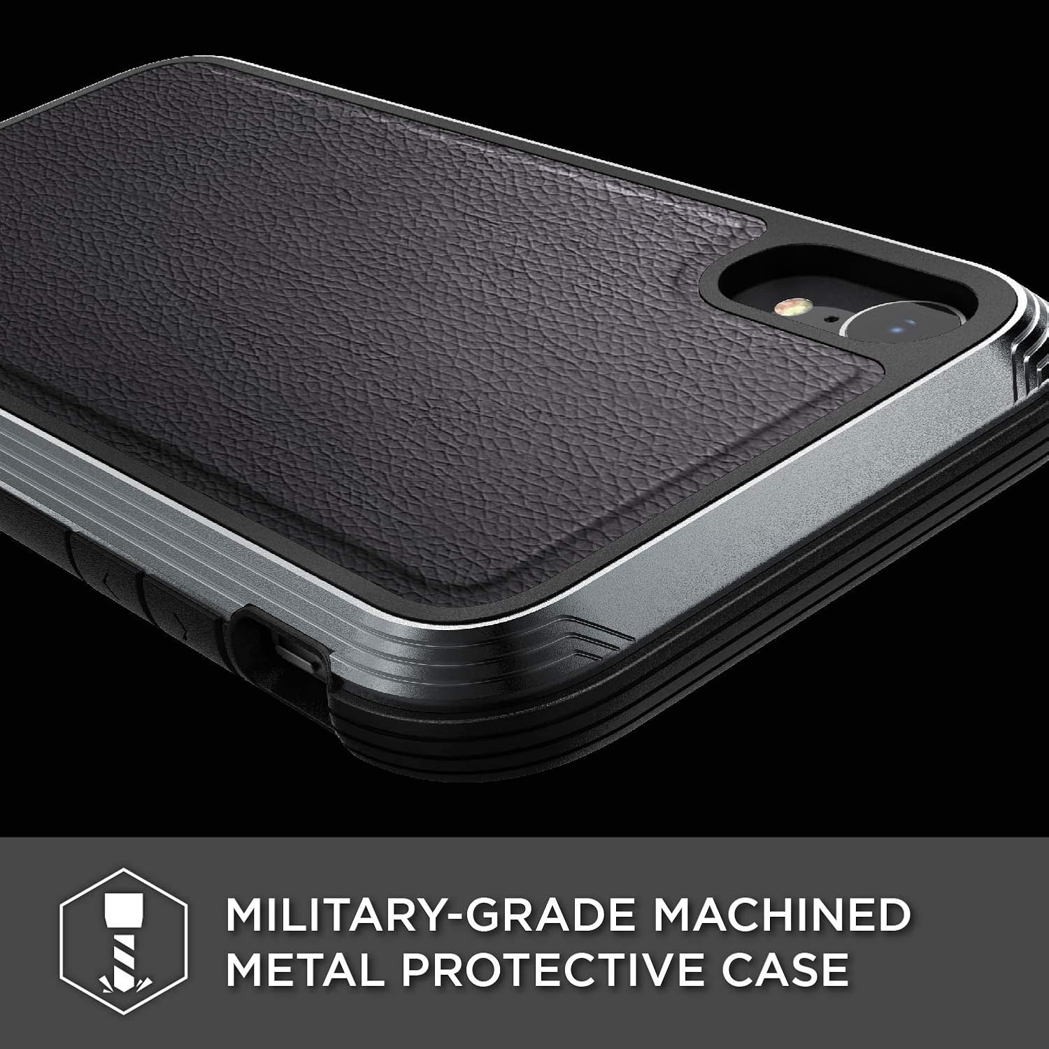 X-Doria Defense Lux, Compatible with Apple iPhone XR Case - Military Grade Drop Tested, Anodized Aluminum, TPU, and Polycarbonate Protective Case for Apple iPhone 6 XR, (Black Leather)
