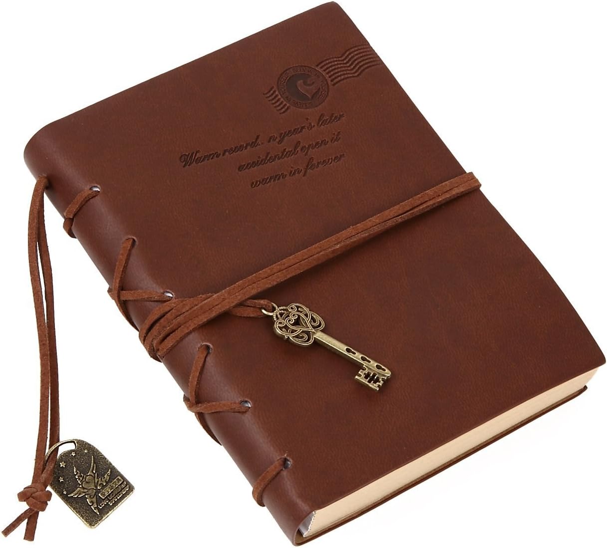 Kingdommax Vintage Key Leather Cover Loose Leaf Blank Notebook Journal Diary Gift (Coffee)