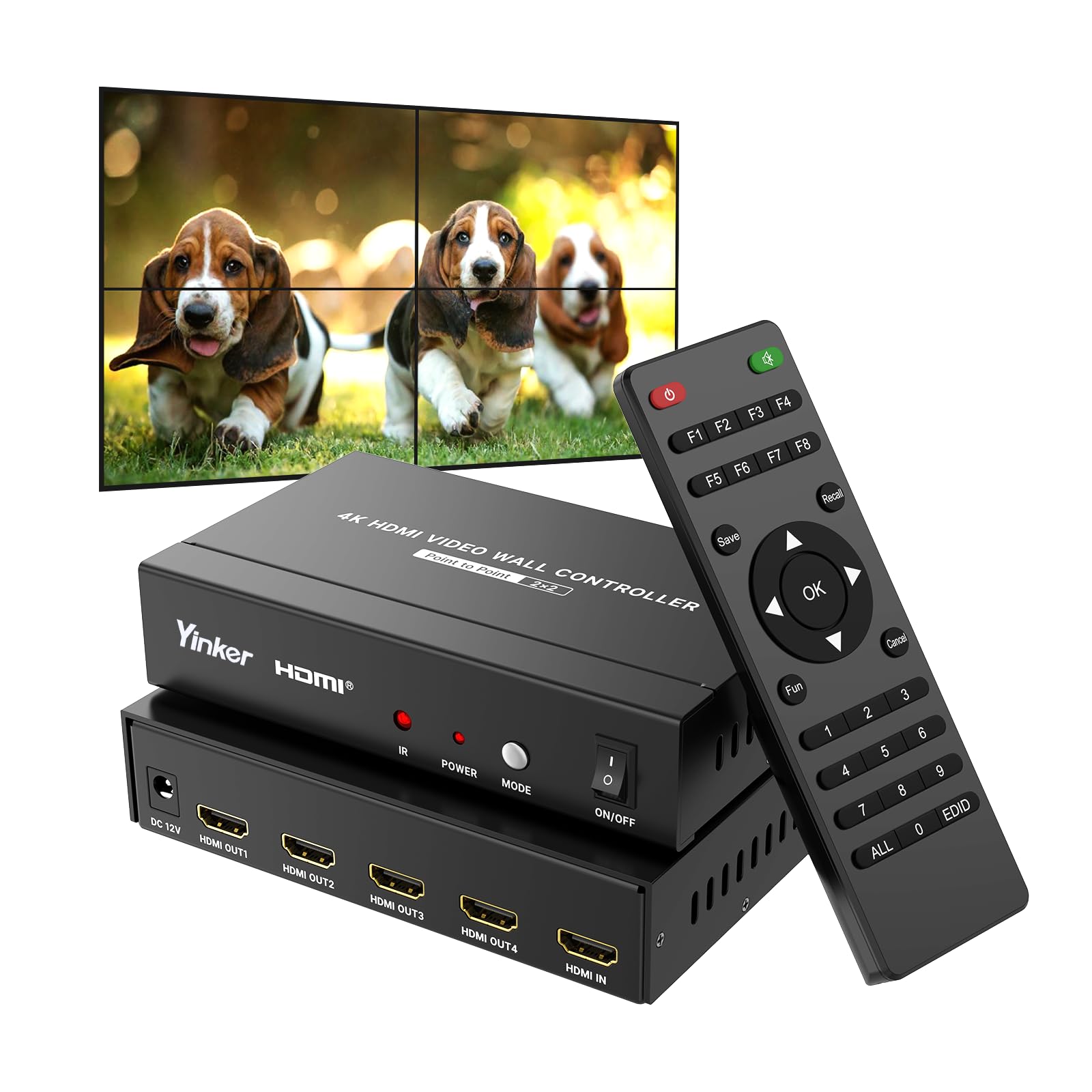 4K60Hz HDMI Videowand Controller 2x2 HDMI Video Wall Processor für 4 TV Splicing Display Unterstützt 1x1, 1x2, 1x3, 1x4, 2x1, 2x2, 3x1, 4x1