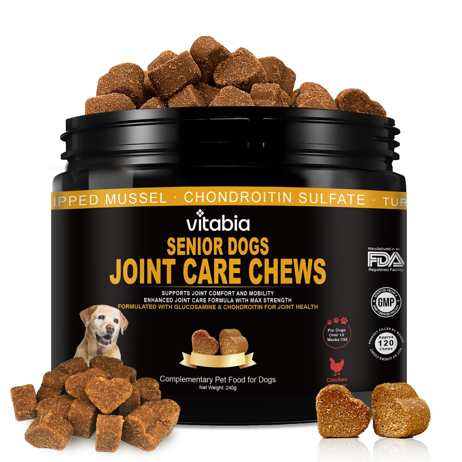 Senior Dog Joint Supplements with Glucosamine Chondroitin MSM - Hip & Joint Support for Dogs with Green Lipped Mussel, Turmeric, Omega 3 for Mobility & Comfort (Chicken Flavour) โ image 1