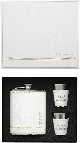 Miniatura 9 de Pavilion Gift Company - Novio - Frasco de 8 onzas y juego de vasos de chupito de 2 onzas, frasco grabado para novio, regalo de novio para recuerdo