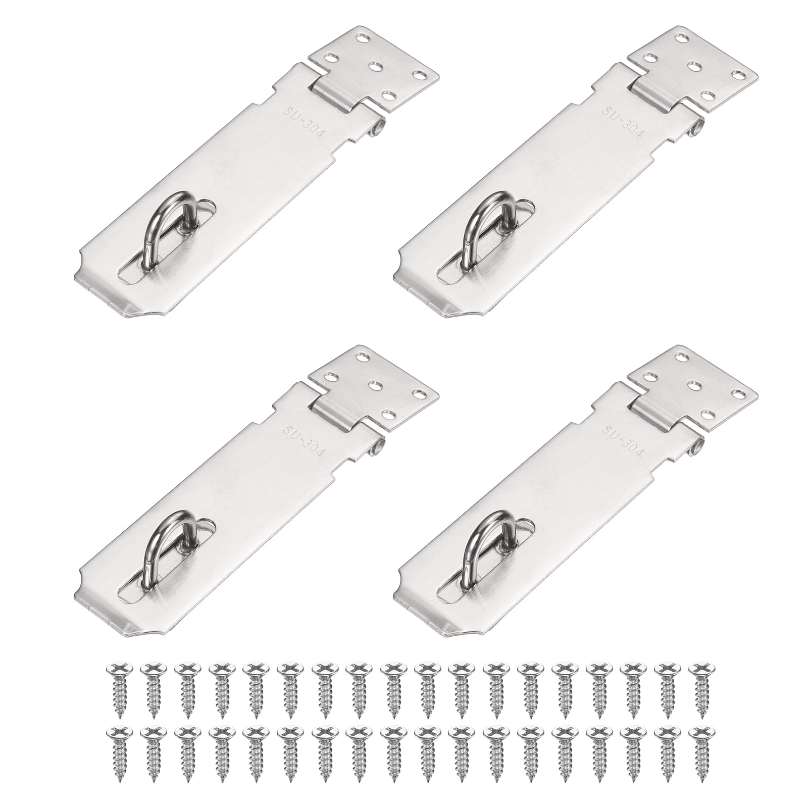 PATIKIL Door Hasp Latch (5 Inch, Silver) (4 Pcs), Stainless Steel 180 Degree Padlock Hasp Safety Angle Locking Latch with Screws, Suit for- Cabinet/Garden/Yard/Shed/Closet