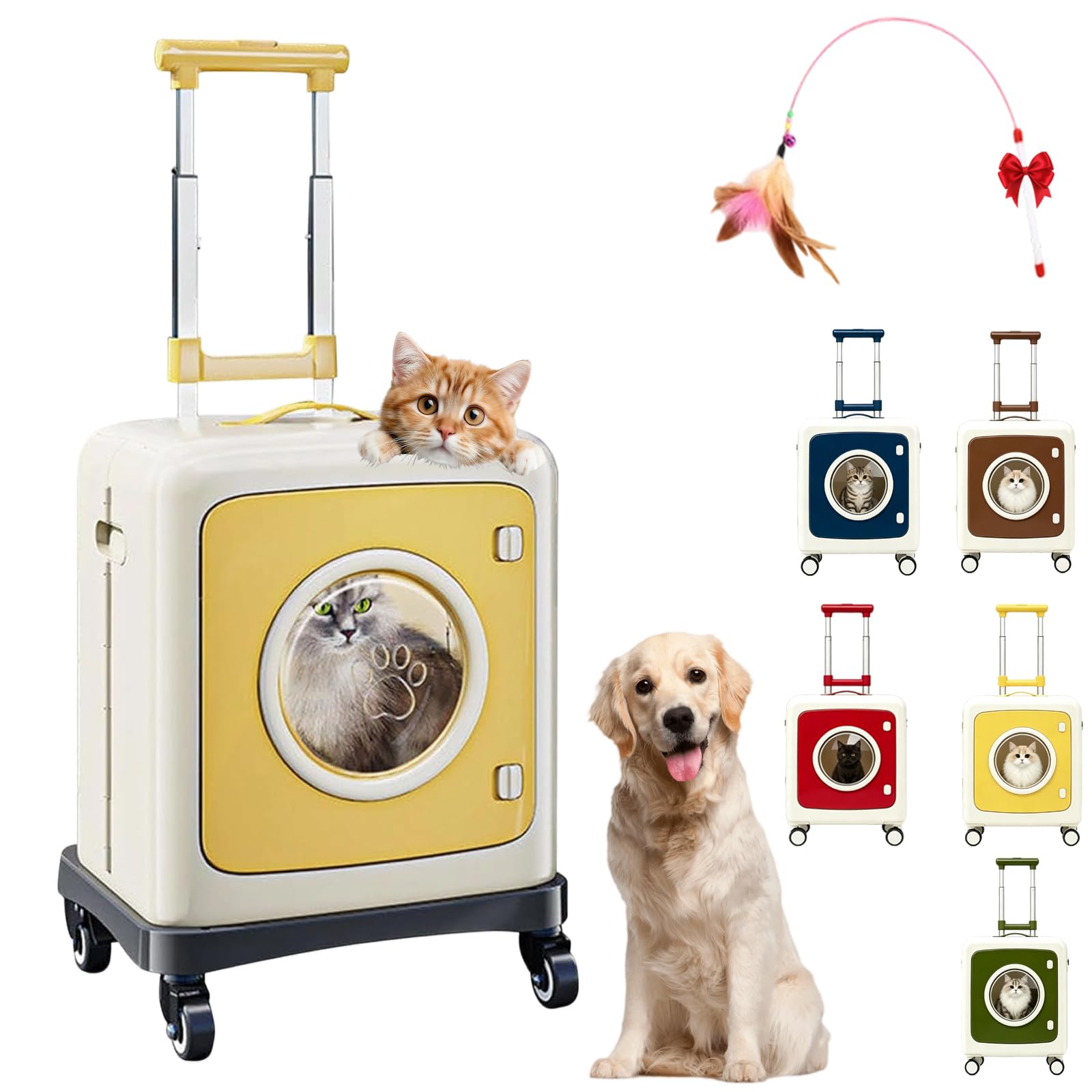 TransportíN Plegable para Mascotas con Ruedas Y Ventana PanoráMica (Yellow) | Mochila Transportadora Con Ruedas Para Perros Y Gatos, Con Carcasa RíGida Desmontable, Asa Ajustable En 3 Niveles Y Ruedas
